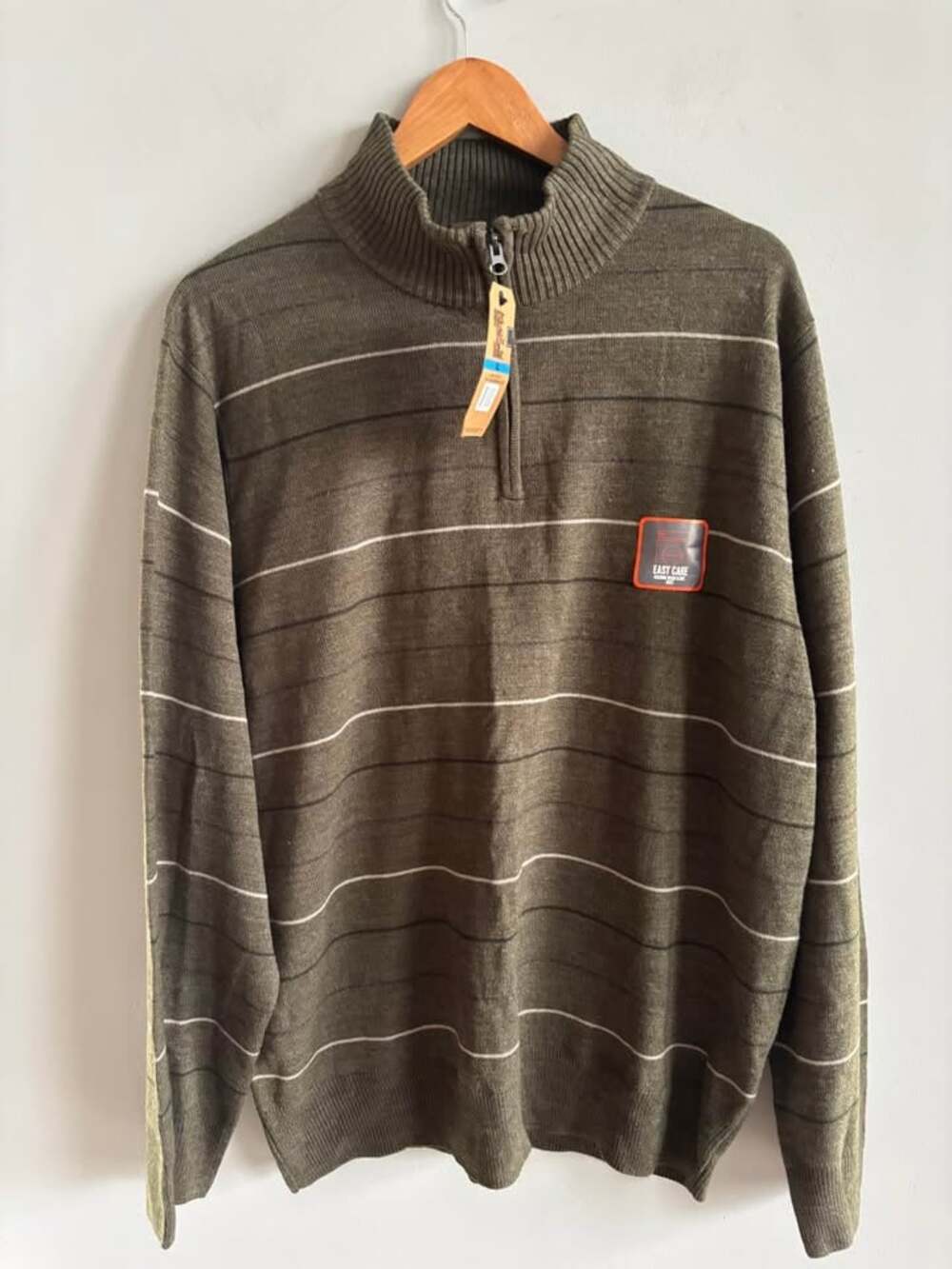 Dockers Men’s XL Quarter Zip Sweater Asparagus Green Striped Easy Care NWT